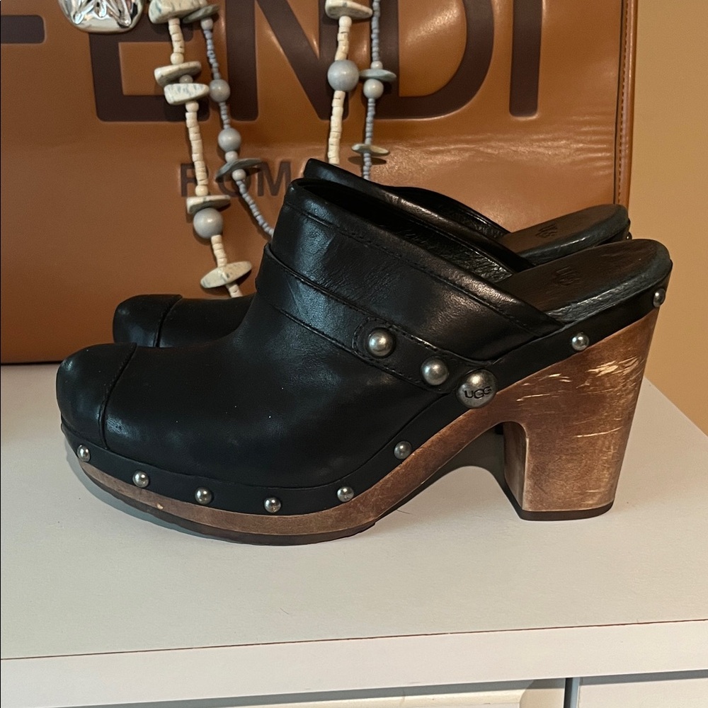 UGG Black Leather Clogs